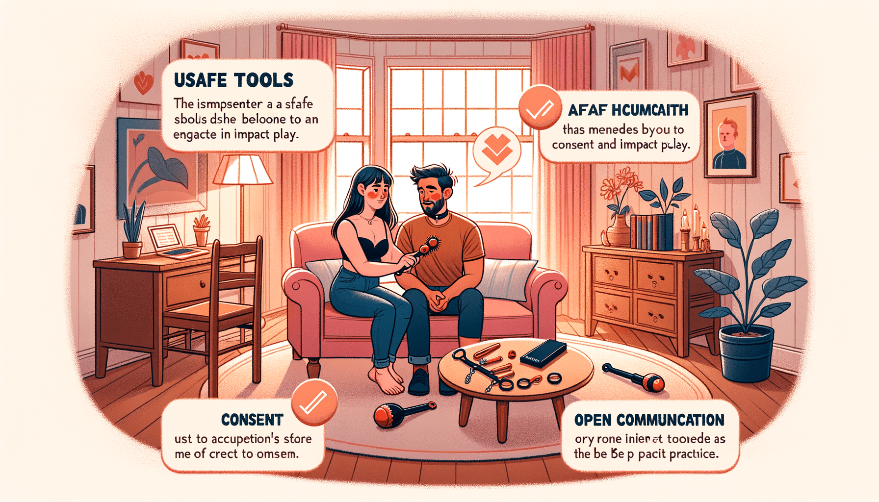 An educational illustration of impact play safety, showing safe and unsafe body zones and safety tools like a first aid kit."