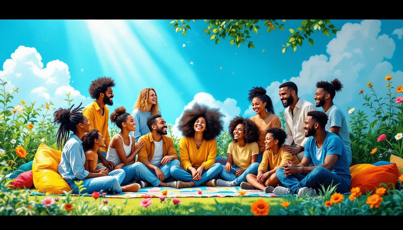 A group of diverse individuals engaging in open discussions, embodying openness and optimism.