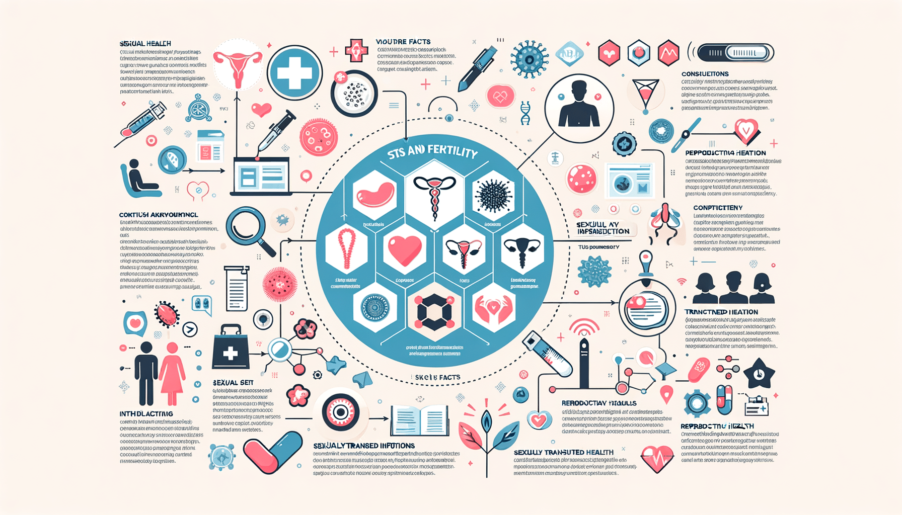 Infographic illustrating the connection between sexually transmitted infections and fertility, including information on treatment and safe sex practices