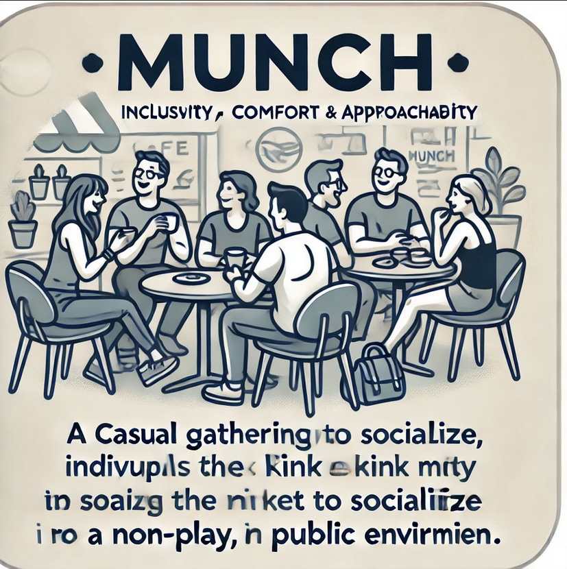 An illustration of a casual group gathering at a cafe, symbolizing a munch where kink community members socialize in a non-play setting