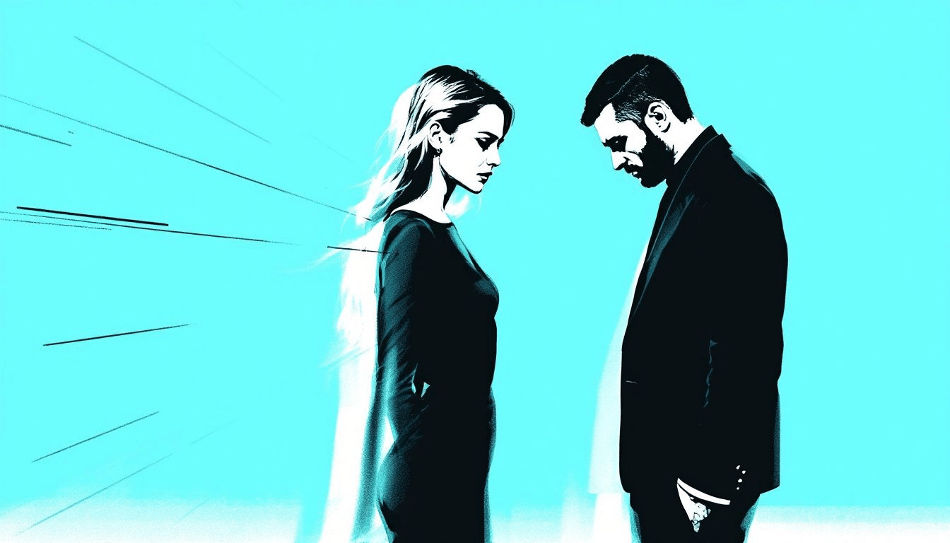 A visual representation of the concept of cheating in monogamous relationships, with blurred figures in a tense conversation.