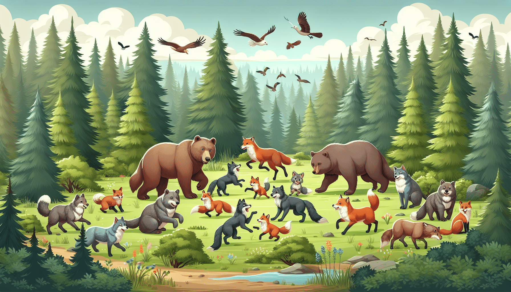 a group of animals in a forest