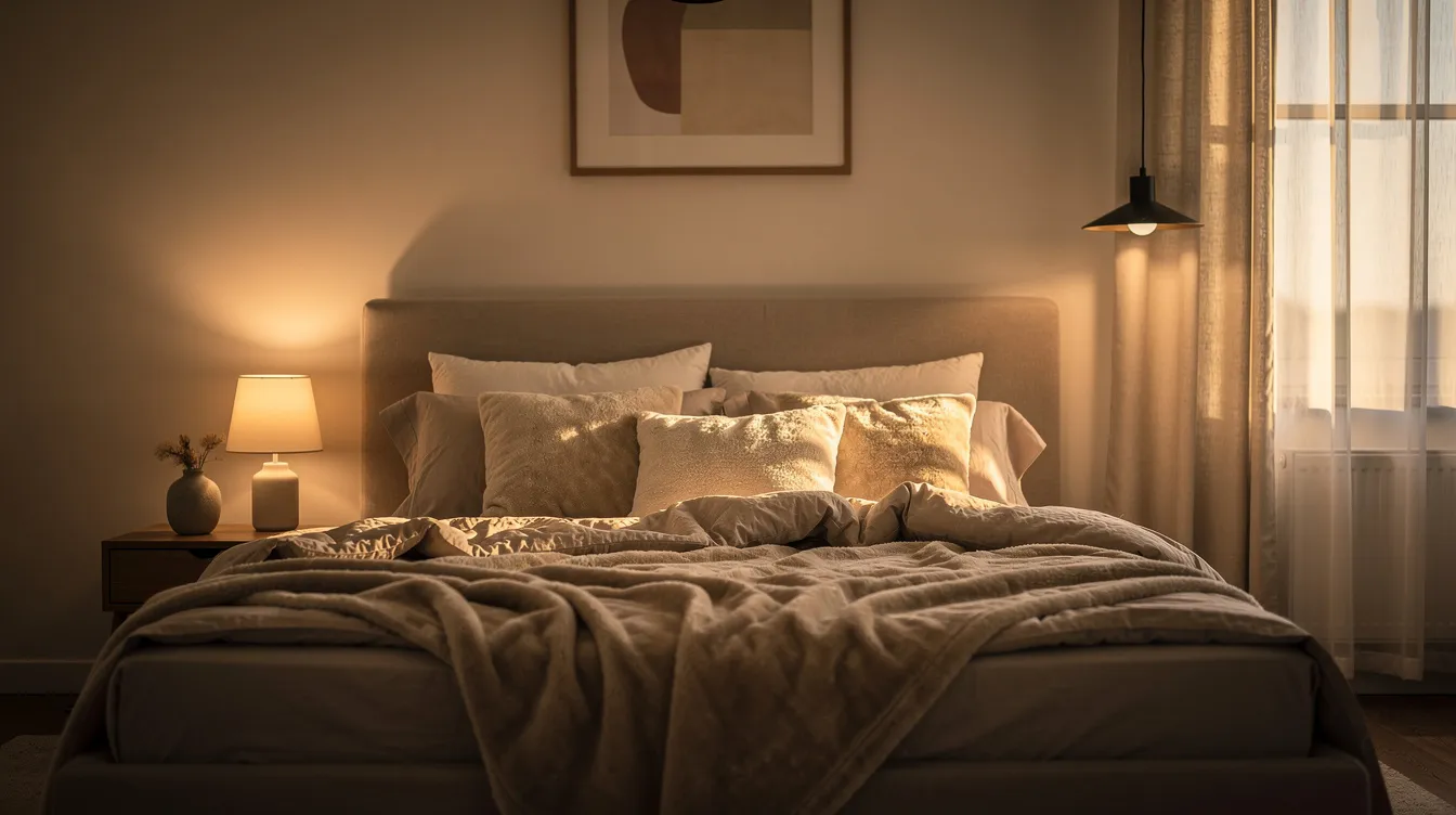 Mastering Oral Sex Techniques and Tips: A Complete Guide for Better Sex Life 4 - Consent Culture The image depicts a cozy bedroom scene filled with soft pillows and warm ambient lighting, evoking a sense of comfort and intimacy ideal for enhancing one's sex life. This inviting atmosphere suggests a perfect setting for exploring oral sex techniques and fostering deeper connections with a partner.