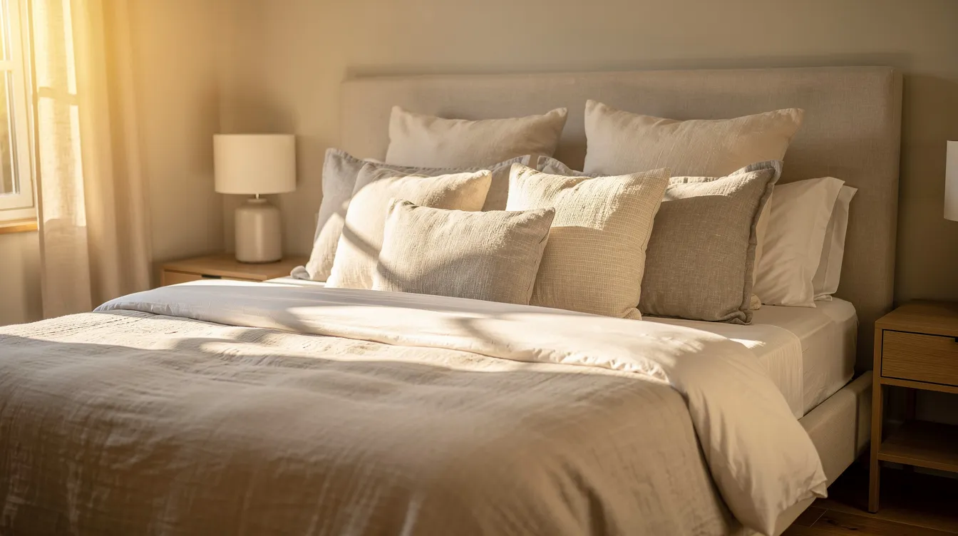 Improving Penetrative Sex: Evidence-Based Ways to Make Penetration More Pleasurable 3 - Consent Culture The image features a cozy arrangement of soft pillows on a neatly made bed, illuminated by warm natural light, creating an inviting atmosphere that enhances relaxation and intimacy. This serene setting may evoke feelings of sexual pleasure and comfort, ideal for enhancing intimate moments and exploring techniques for greater sexual satisfaction.