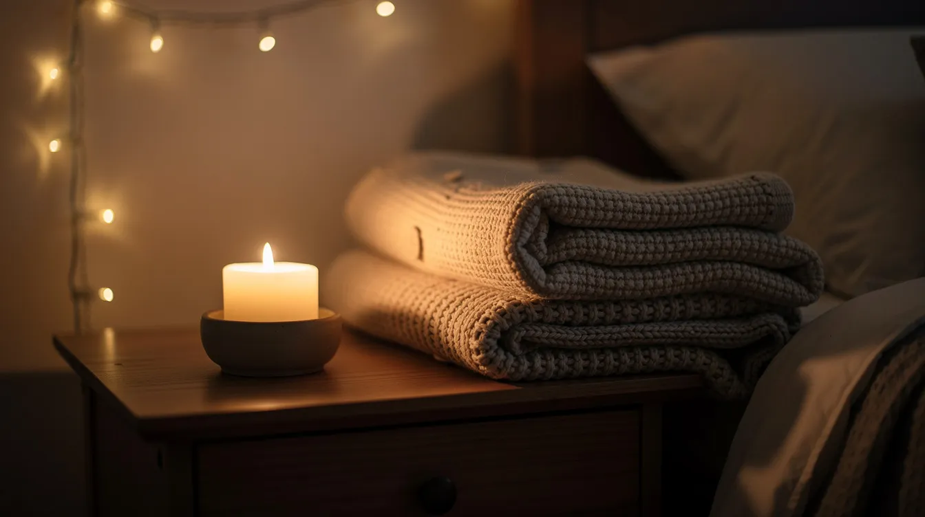 Boosting Confidence In Your Sexuality: A Practical Guide To Sexual Confidence & Pleasure 4 - Consent Culture A softly lit candle rests on a nightstand next to cozy blankets, creating a serene atmosphere that invites self-care rituals and promotes sexual confidence. This tranquil setting encourages a deeper understanding of one's own body and fosters an intimate experience, enhancing feelings of self-esteem and satisfaction.