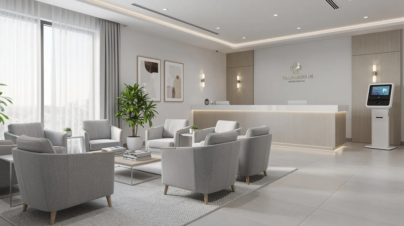 The image depicts a serene and modern medical clinic waiting area, featuring comfortable seating and warm lighting, designed to create a welcoming environment for patients seeking health services related to sexually transmitted infections and reproductive tract infections. This calming space reflects the commitment of health care providers to ensure a supportive atmosphere for individuals, including sexually active women, while they await clinical guidance and treatment.