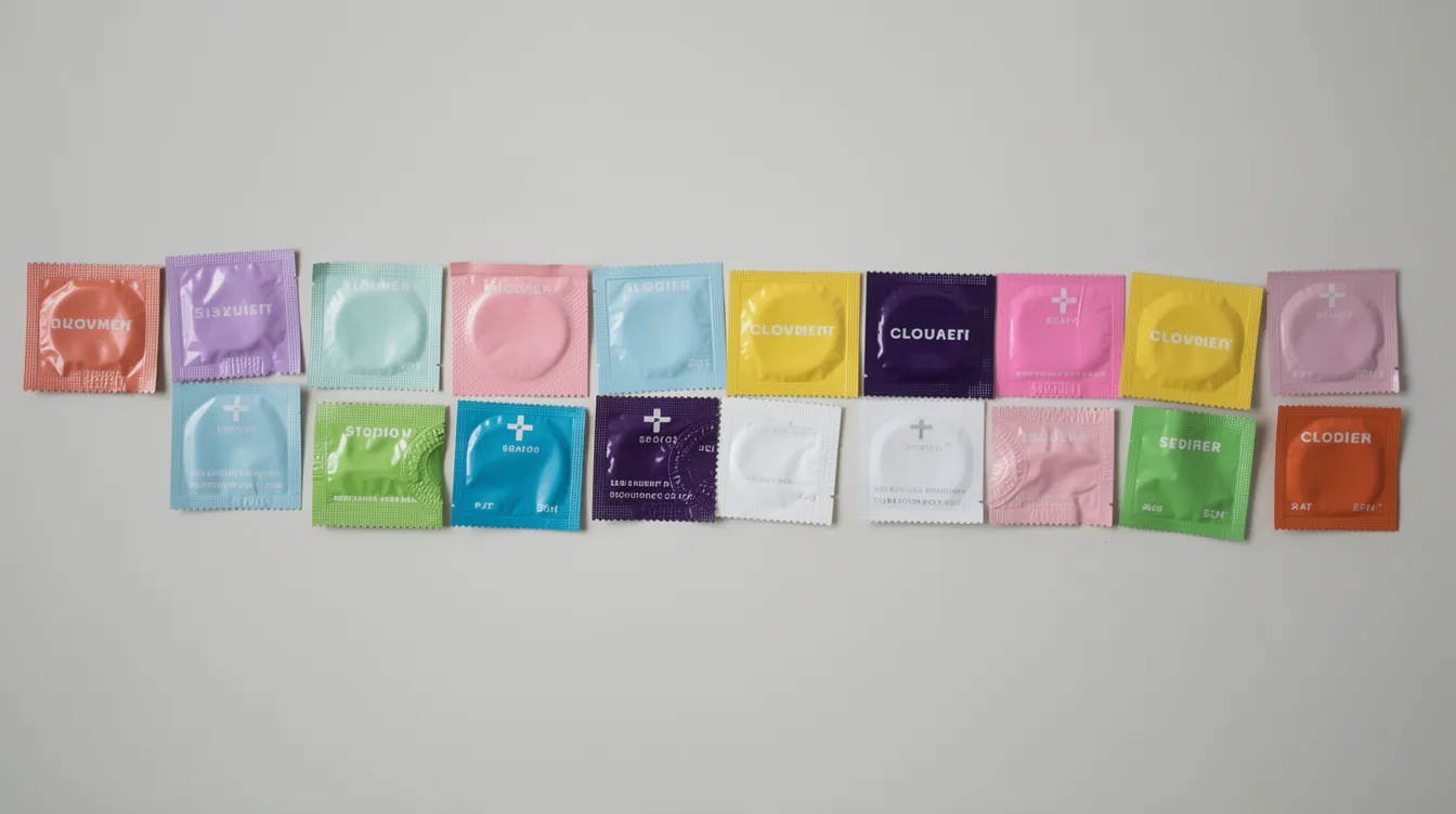Managing STIs: A Comprehensive Guide 4 - Consent Culture The image showcases a vibrant assortment of safer sex supplies, including various colored condom packs and lubricant packets, neatly arranged on a clean surface. This visual emphasizes the importance of STI prevention and safe sexual practices for sexually active individuals.